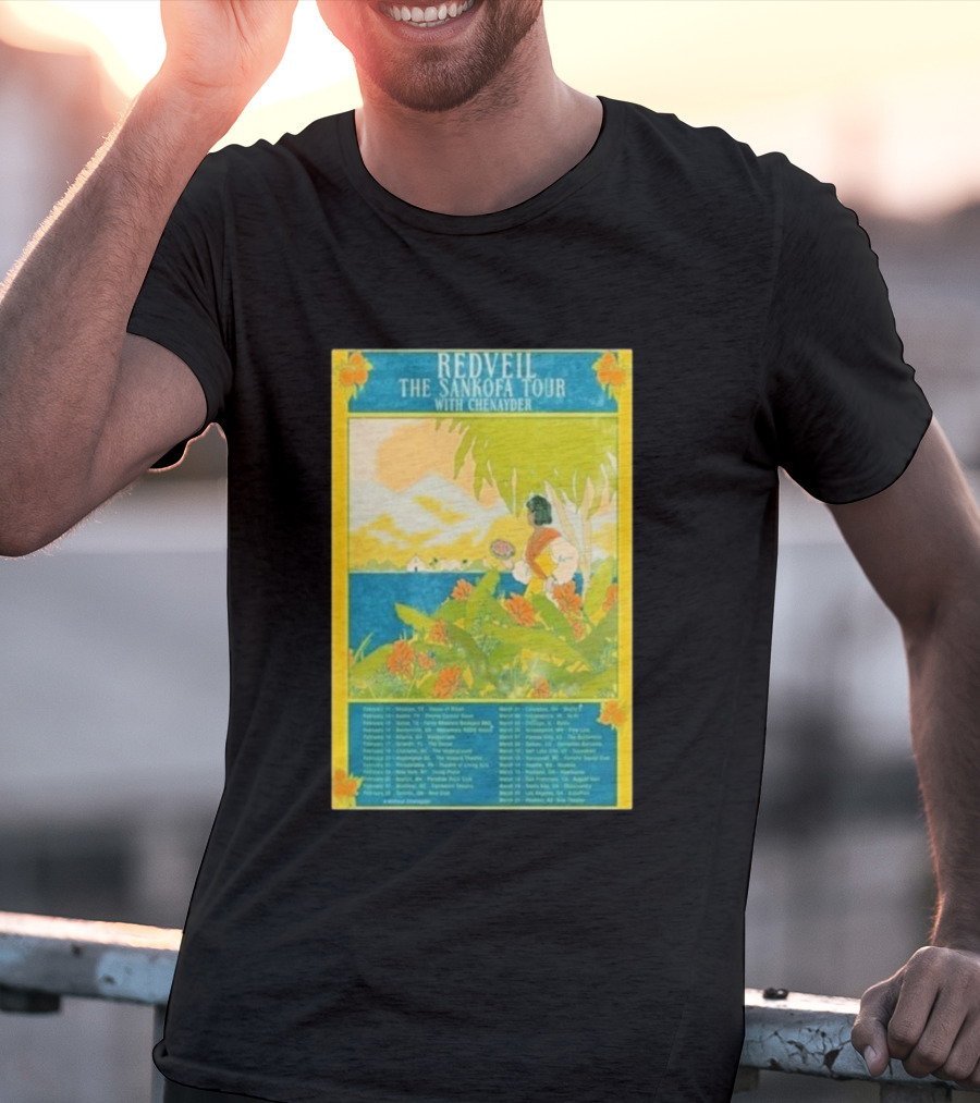 Redveil The Sankofa Tour With Chenayder 2026 Dates And Locations Art Nouveau Style Coastline Scene T-Shirt