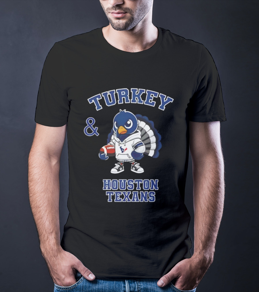 Turkey And Houston Texans Thanksgiving Football Celebration T-Shirt
