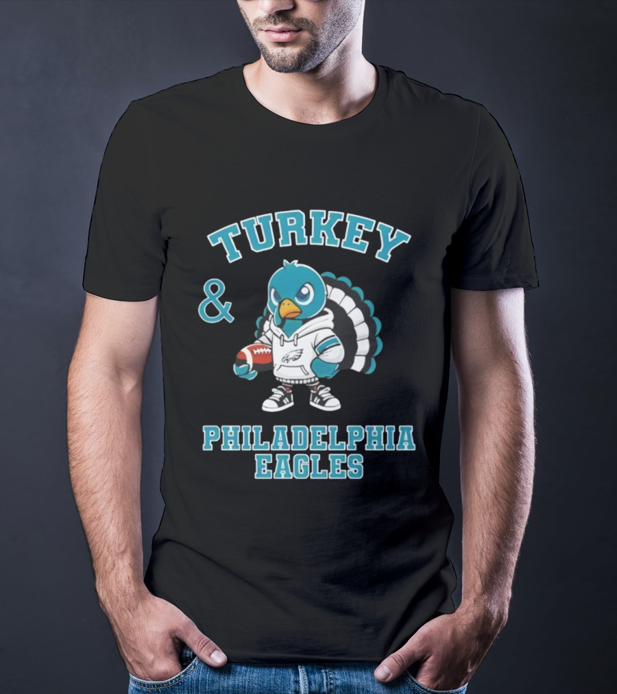 Turkey And Philadelphia Eagles Thanksgiving Football Fan Apparel T-Shirt