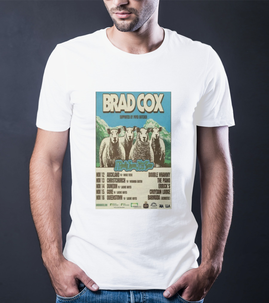 Brad Cox Supported By Piper Butcher New Zealand Tour Nov 2025 Sheep T-Shirt