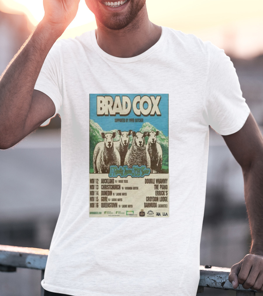 Brad Cox Supported By Piper Butcher New Zealand Tour Nov 2025 Sheep T-Shirt