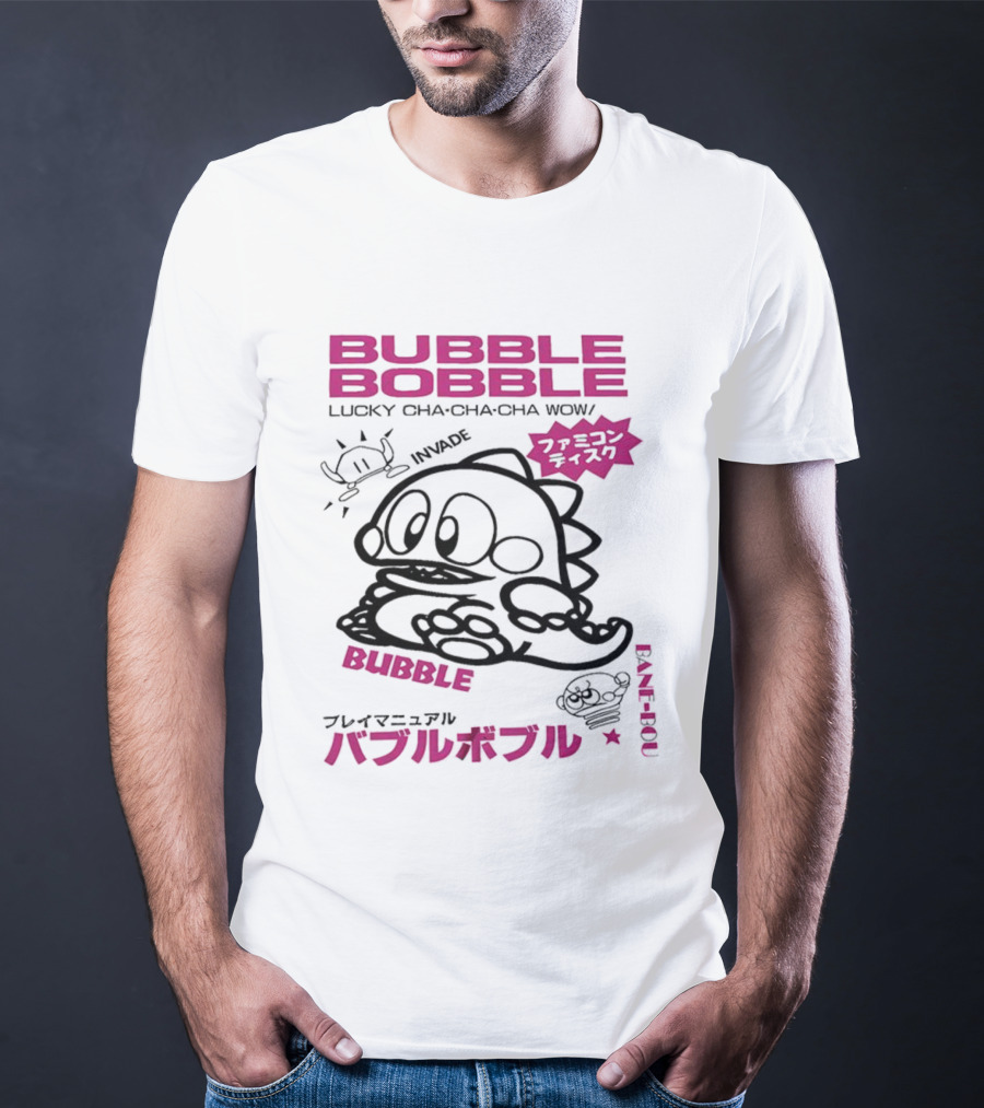 Bubble Bobble Japanese Lucky Cha Cha Cha Wow 80s Invade Vintage T-Shirt