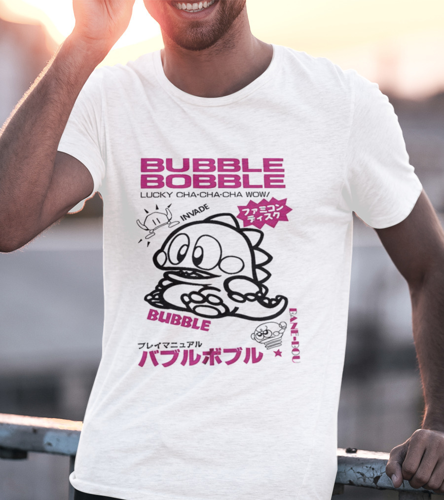 Bubble Bobble Japanese Lucky Cha Cha Cha Wow 80s Invade Vintage T-Shirt