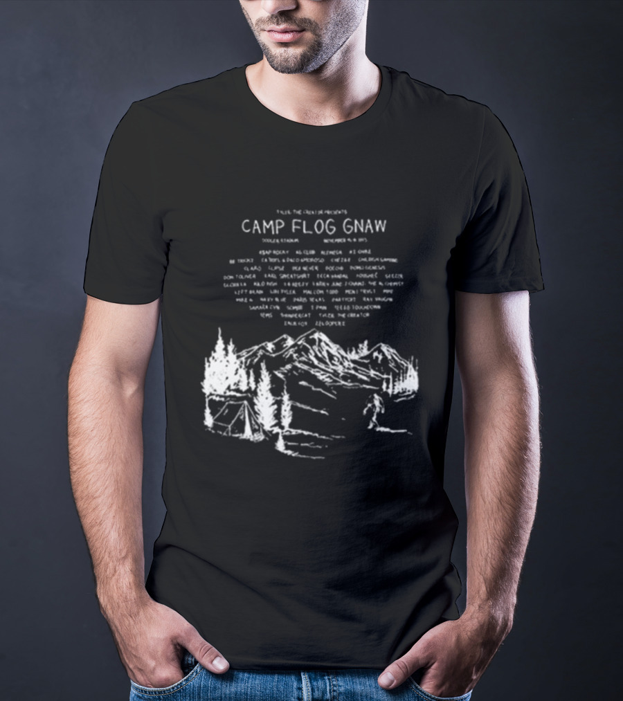 Camp Flog Gnaw 2025 Mountain Bigfoot Tyler The Creator Lineup Adventure T-Shirt