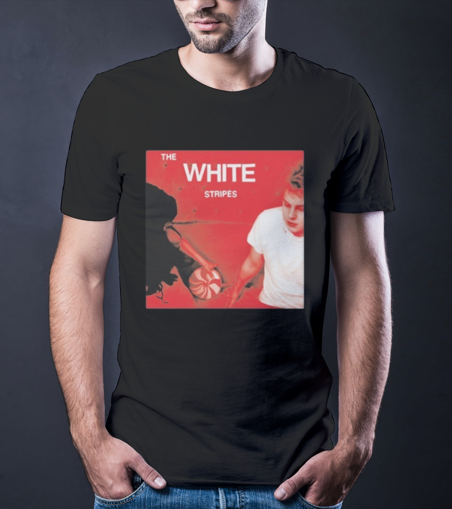 The White Stripes Let's Shake Hands Red And White Spiral Design T-Shirt