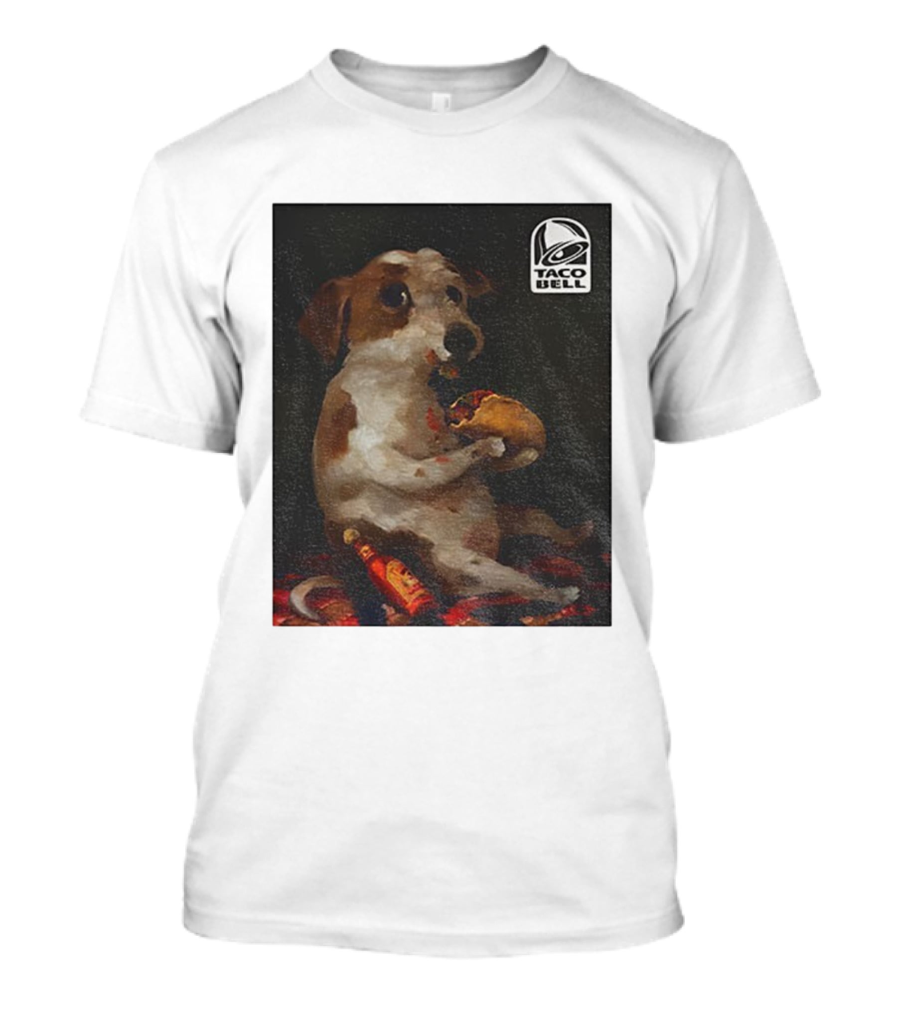 Dog With Taco Bell Burrito And Hot Sauce Funny Meme T-Shirt