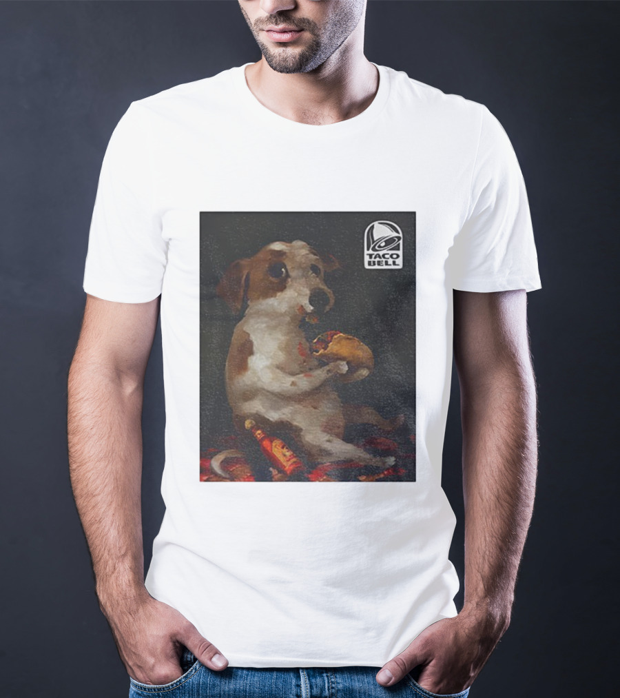 Dog With Taco Bell Burrito And Hot Sauce Funny Meme T-Shirt