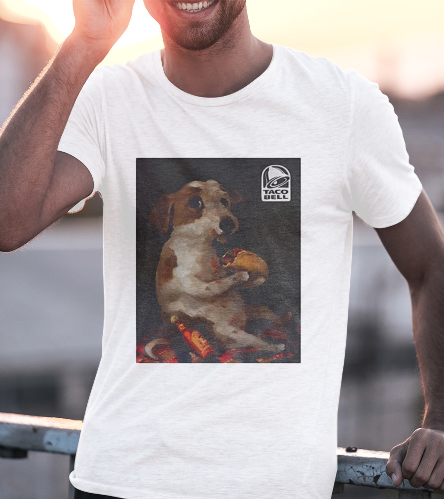 Dog With Taco Bell Burrito And Hot Sauce Funny Meme T-Shirt