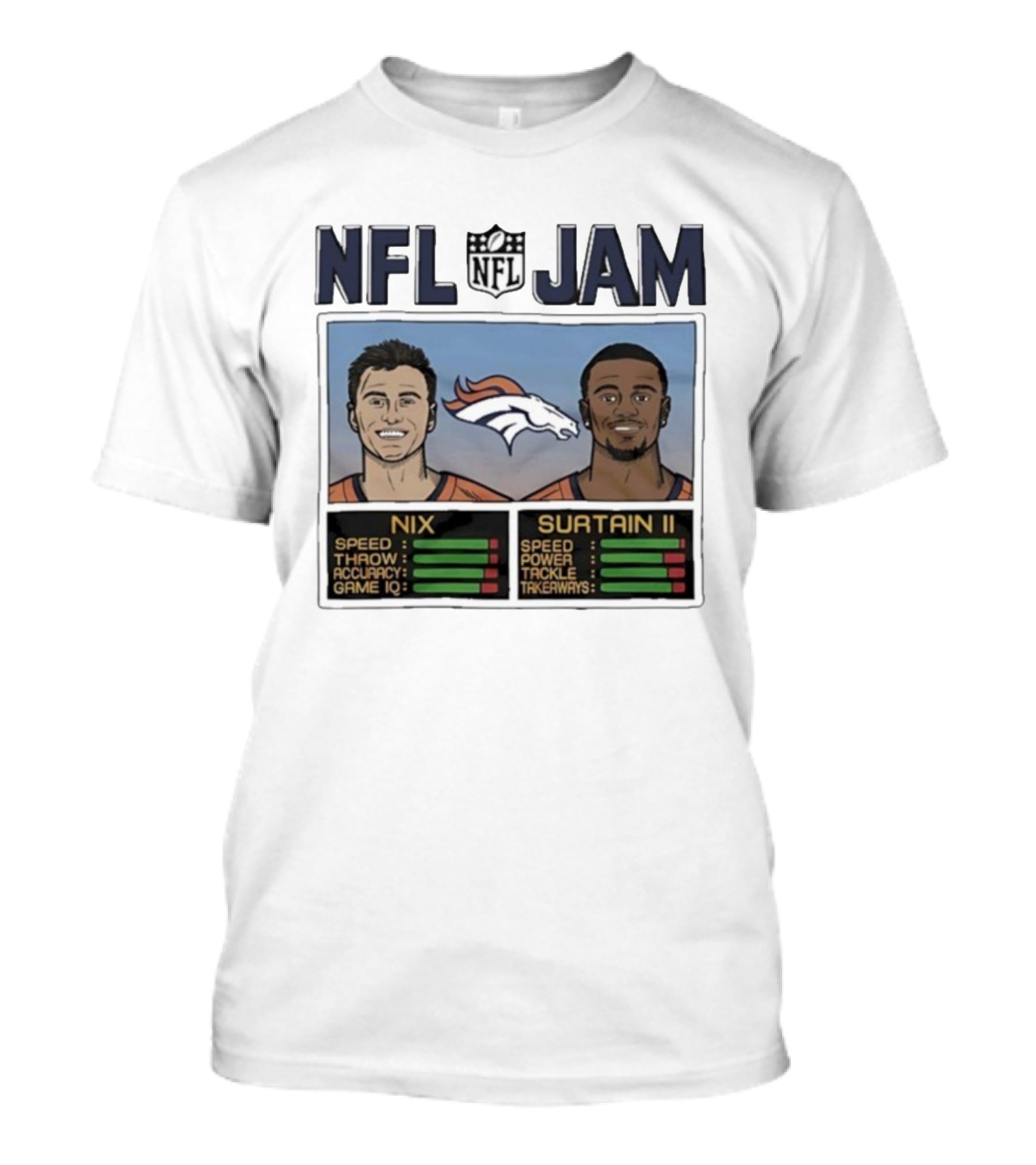 NFL Jam Denver Broncos Nix Surtain II Speed Power Accuracy Game IQ T-Shirt