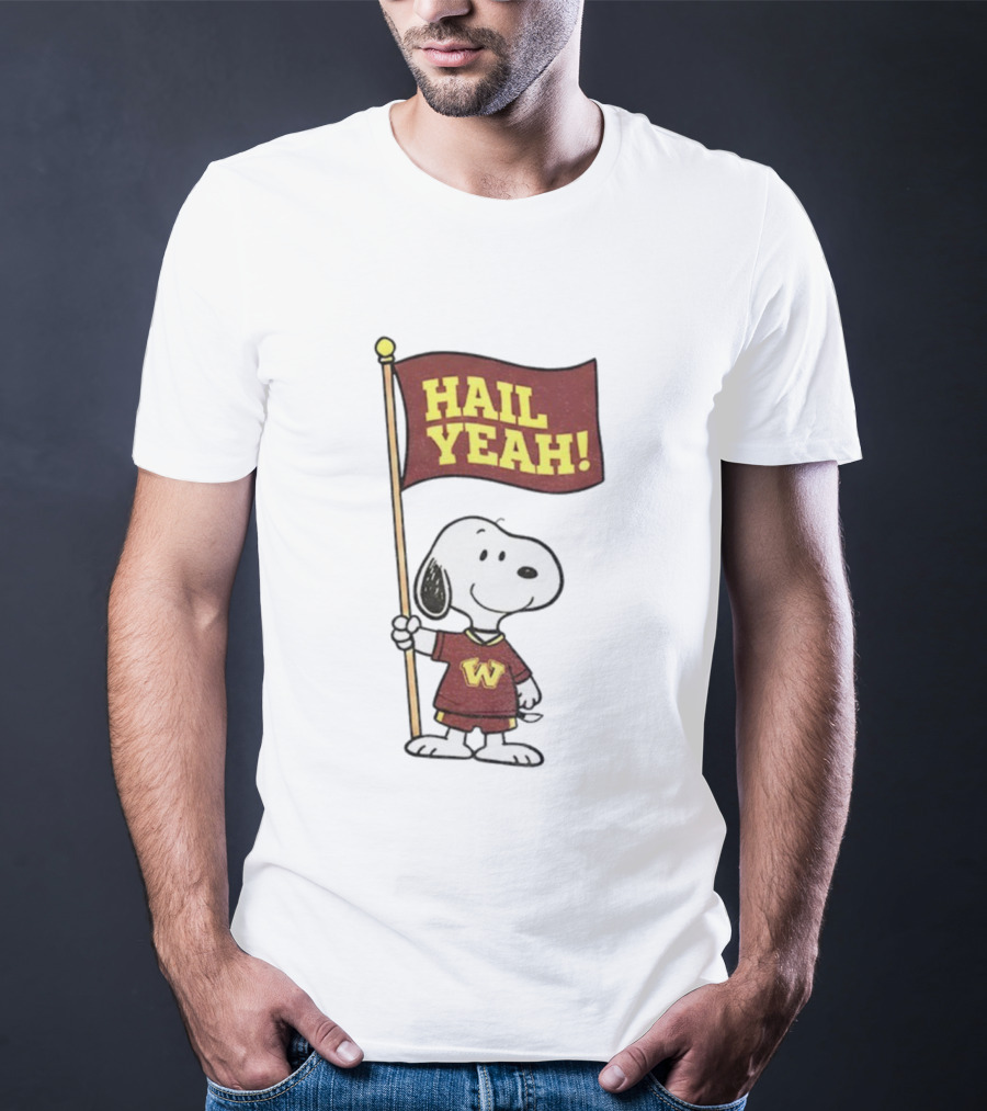 Snoopy Holding Hail Yeah Washington Commanders Flag Football Cartoon T-Shirt