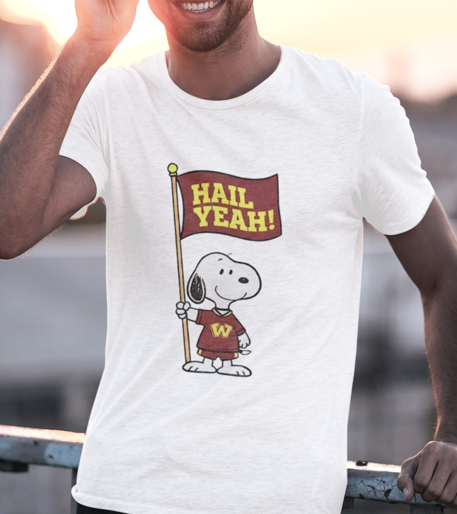 Snoopy Holding Hail Yeah Washington Commanders Flag Football Cartoon T-Shirt