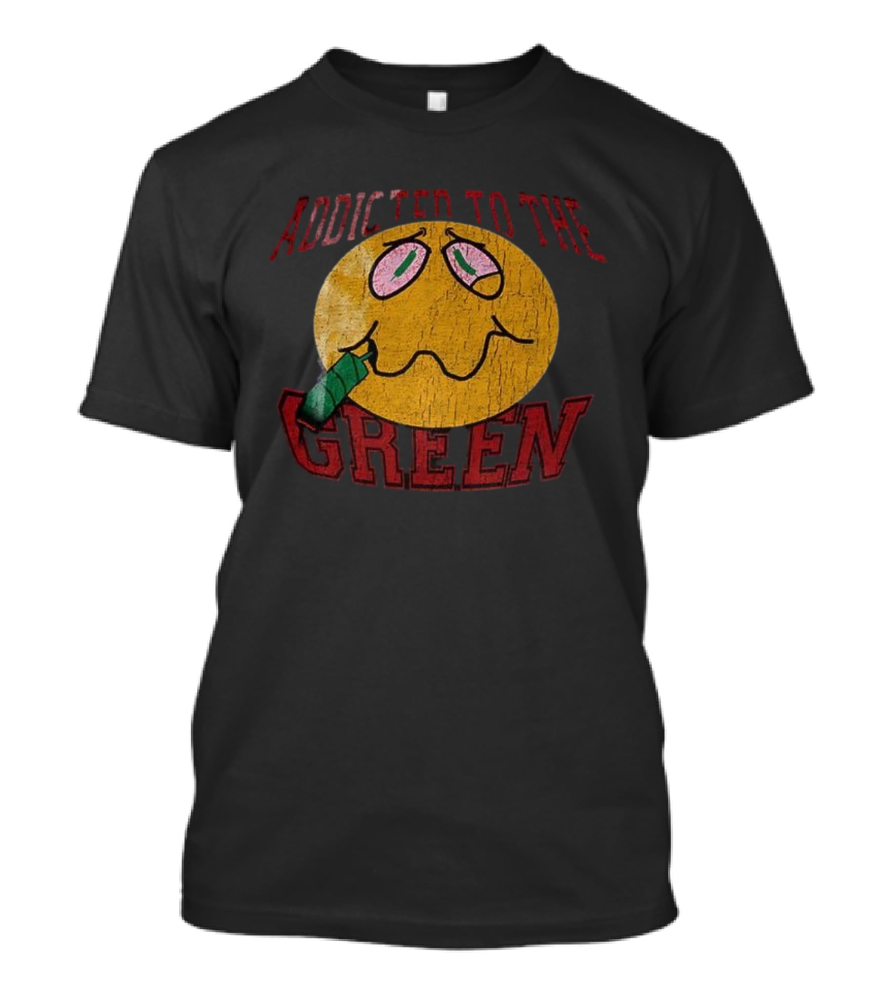 Addicted To The Green Smiley Face Smoking Icon T-Shirt