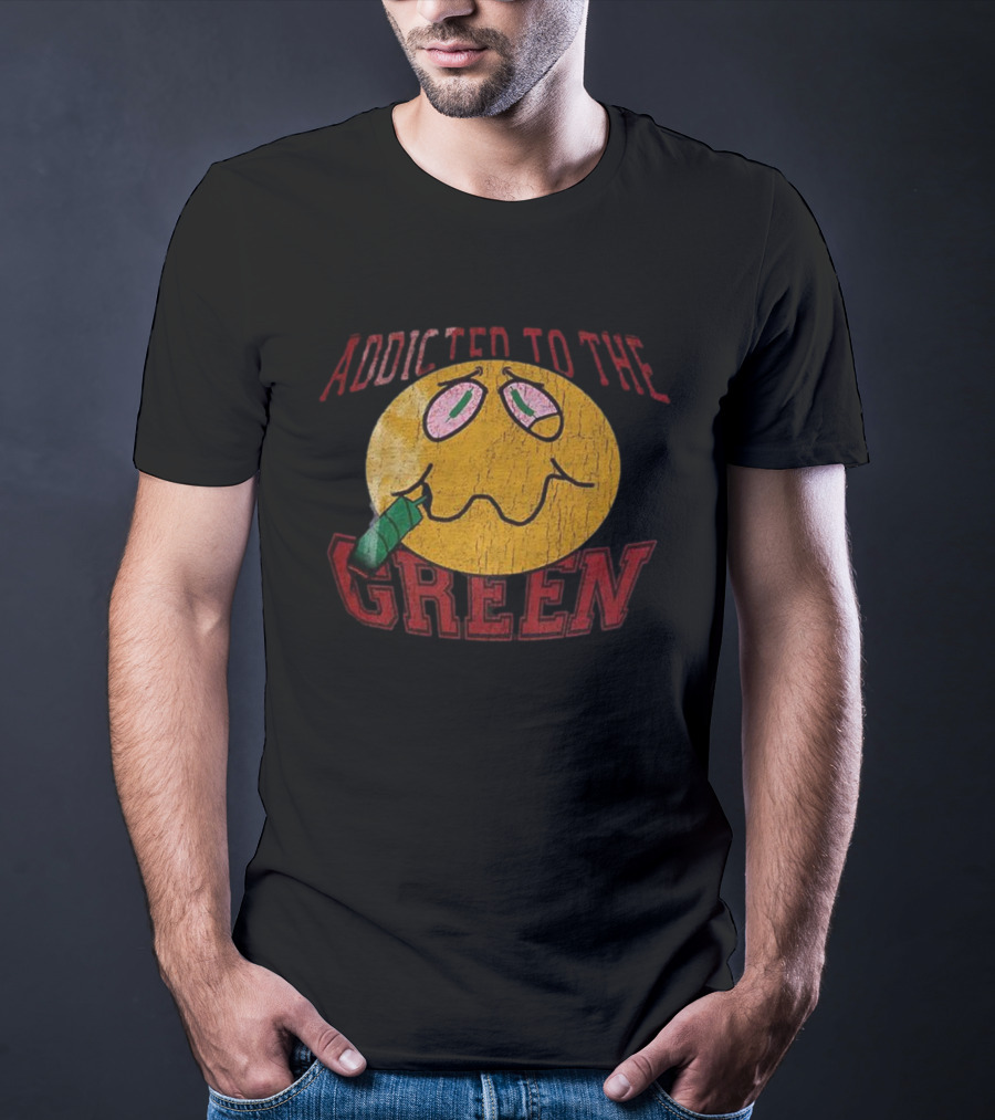 Addicted To The Green Smiley Face Smoking Icon T-Shirt