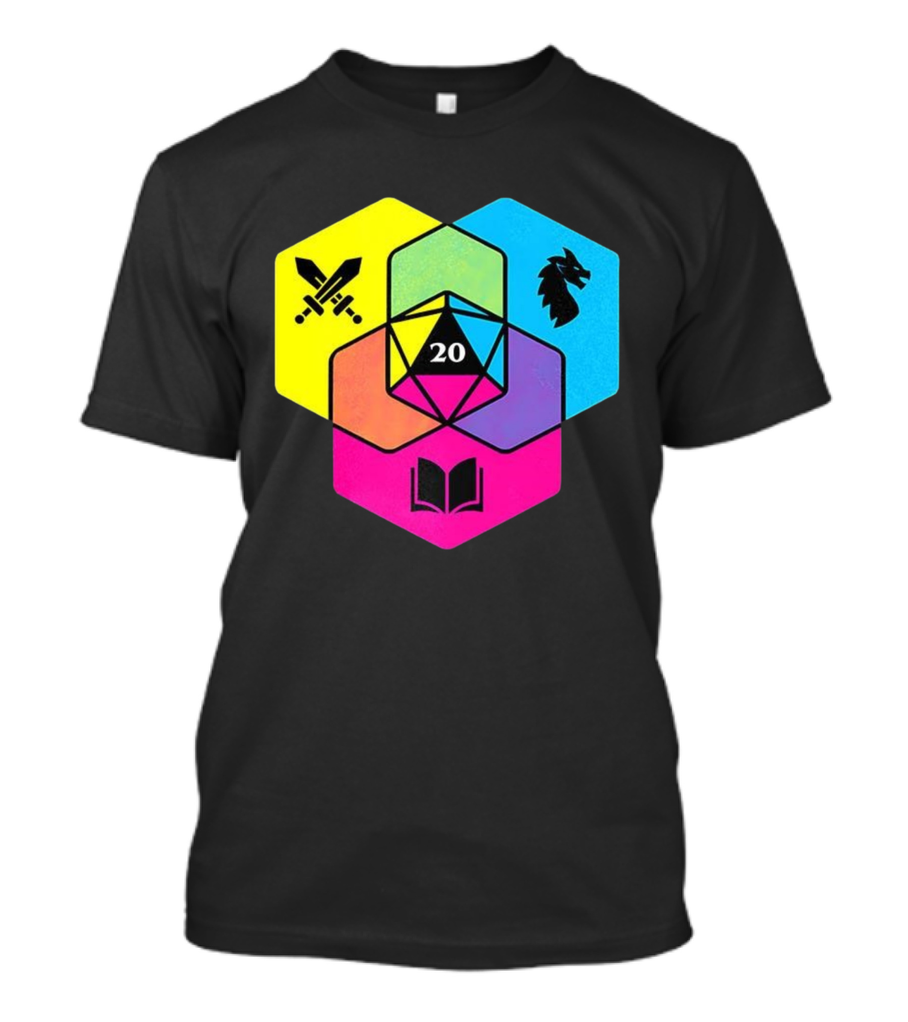 RGB CMYK Venn Diagram 20 Swords Dragon Book Icons Dungeons And Dragons Dice T-Shirt