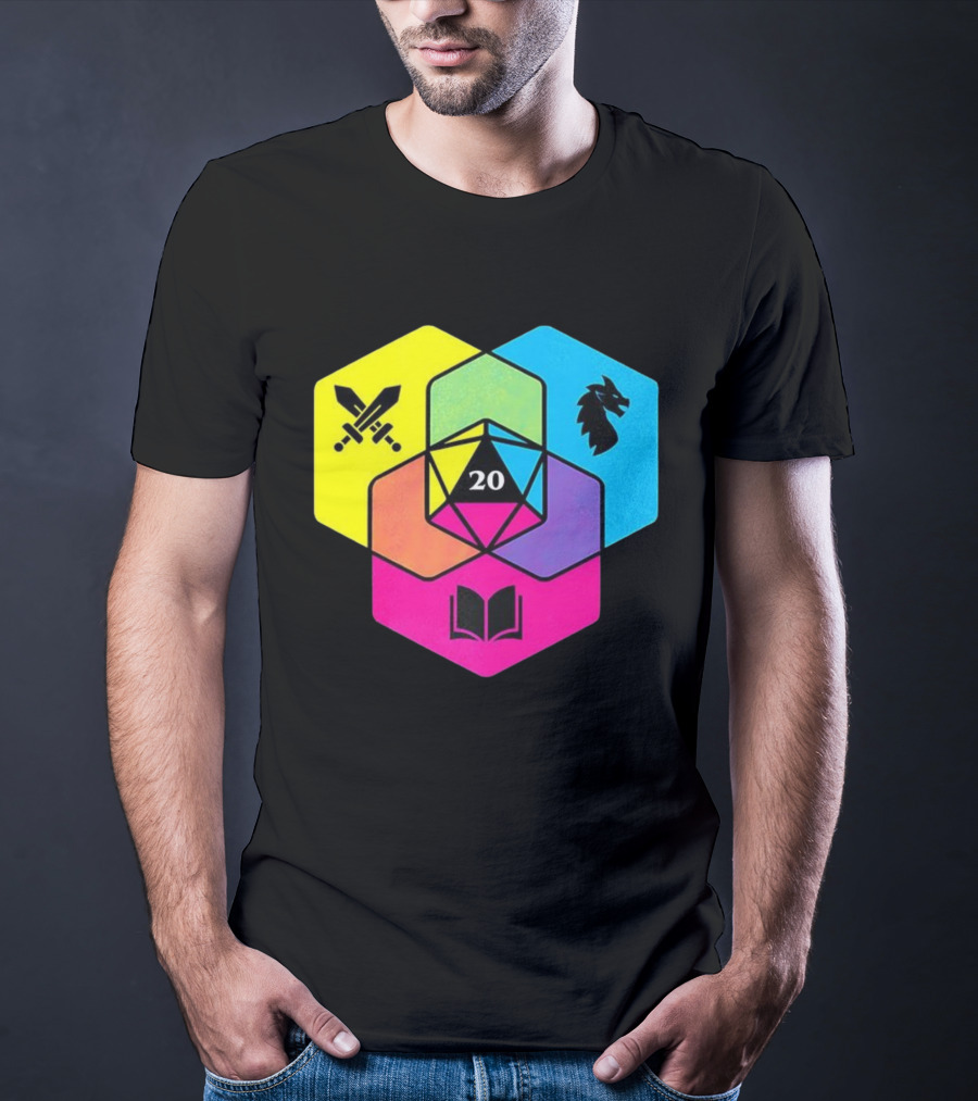 RGB CMYK Venn Diagram 20 Swords Dragon Book Icons Dungeons And Dragons Dice T-Shirt