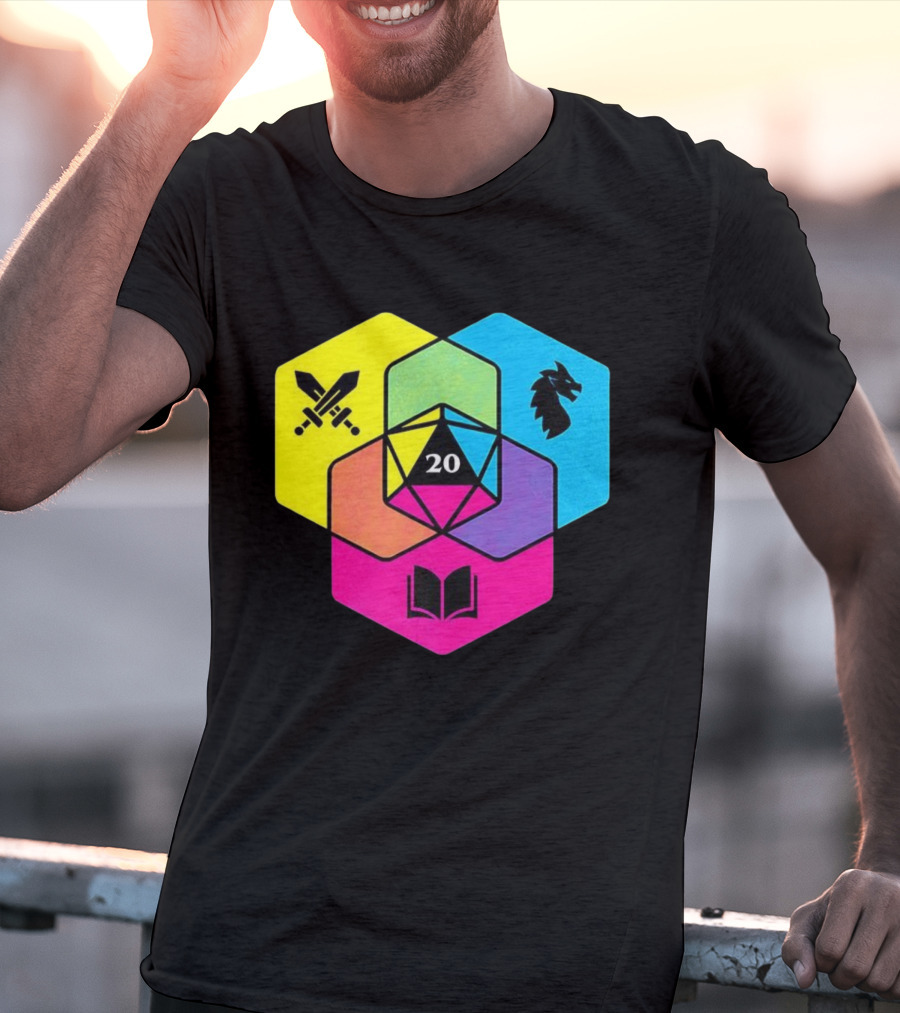 RGB CMYK Venn Diagram 20 Swords Dragon Book Icons Dungeons And Dragons Dice T-Shirt
