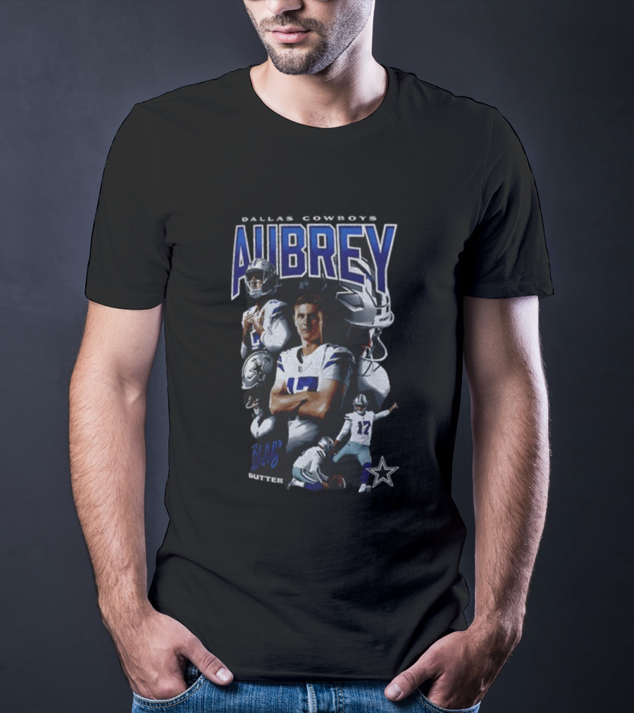 Dallas Cowboys Brandon Aubrey 17 Butter Signature NFL Football T-Shirt