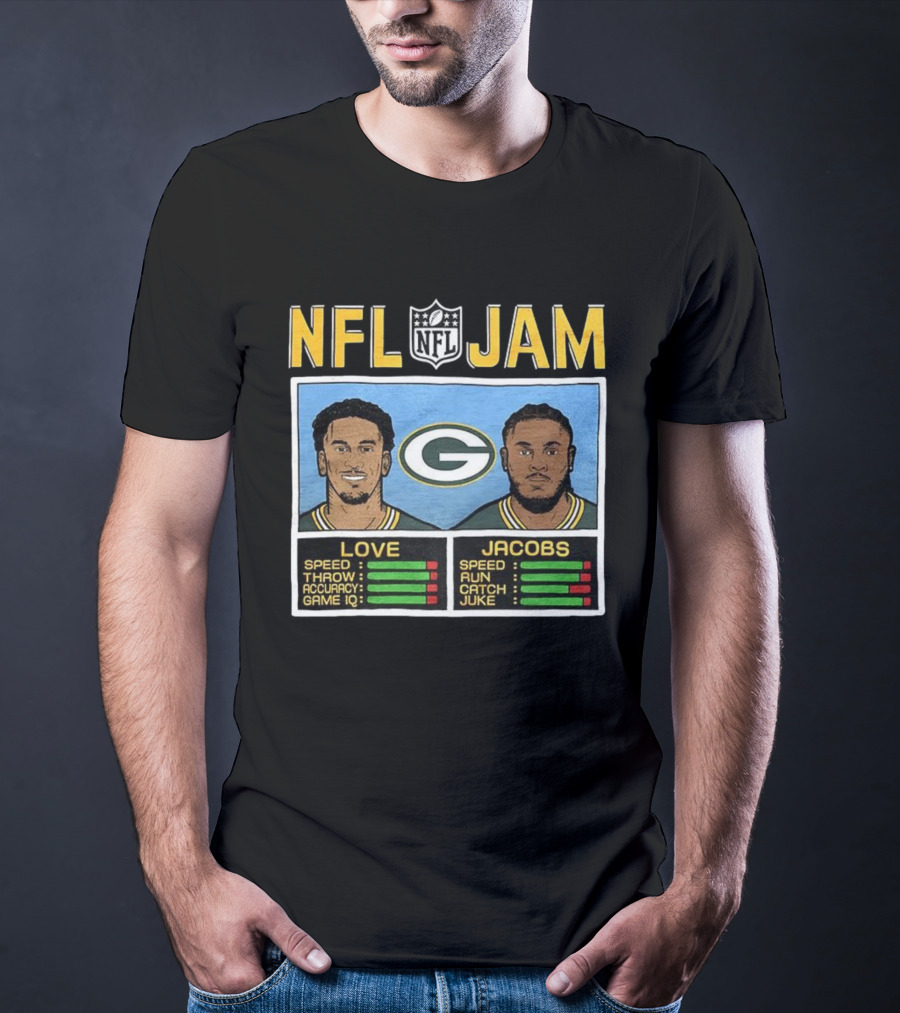 NFL Jam Jordan Love Josh Jacobs Green Bay Packers Video Game Style T-Shirt