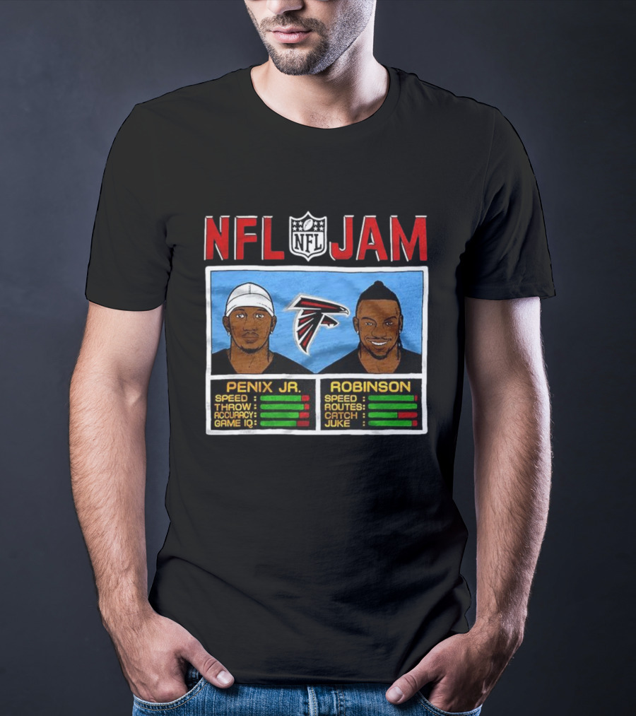 NFL Jam Michael Penix Jr Bijan Robinson Atlanta Falcons Classic Video Game Style T-Shirt