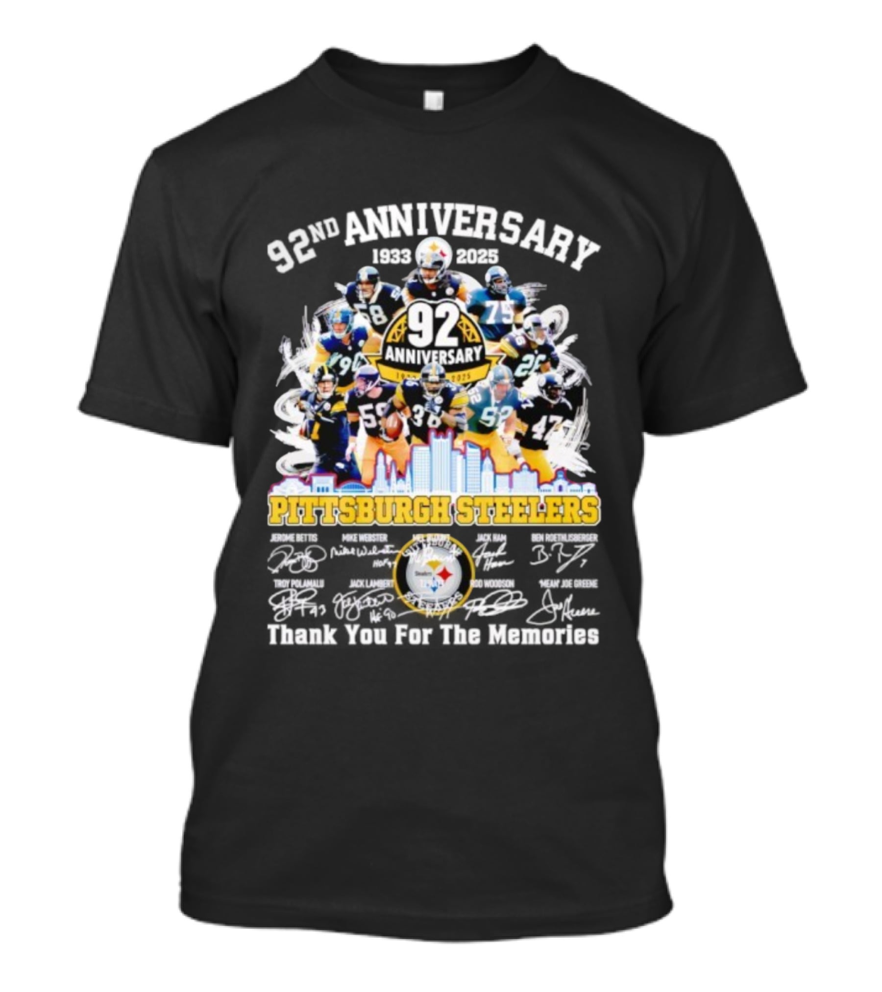 Pittsburgh Steelers 92nd Anniversary 1933-2025 Thank You For The Memories 92 Anniversary 1933-2025 T-Shirt