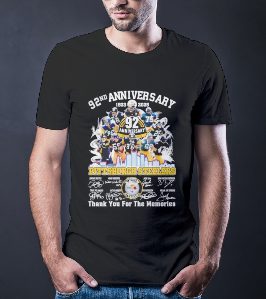Pittsburgh Steelers 92nd Anniversary 1933-2025 Thank You For The Memories 92 Anniversary 1933-2025 T-Shirt