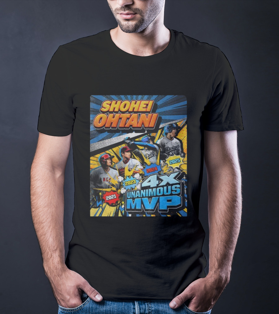 Shohei Ohtani 4X Unanimous MVP 2021 2023 2024 2025 Vintage Dodgers Angels T-Shirt