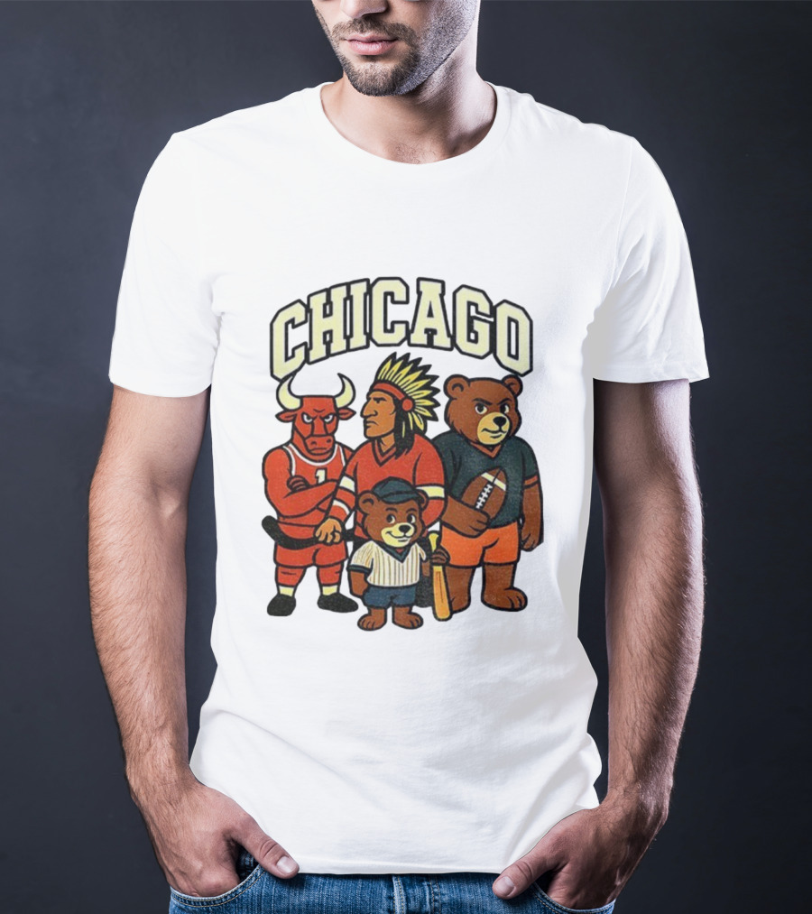 Chicago Bulls Blackhawks Bears Cubs Mascot Mashup T-Shirt