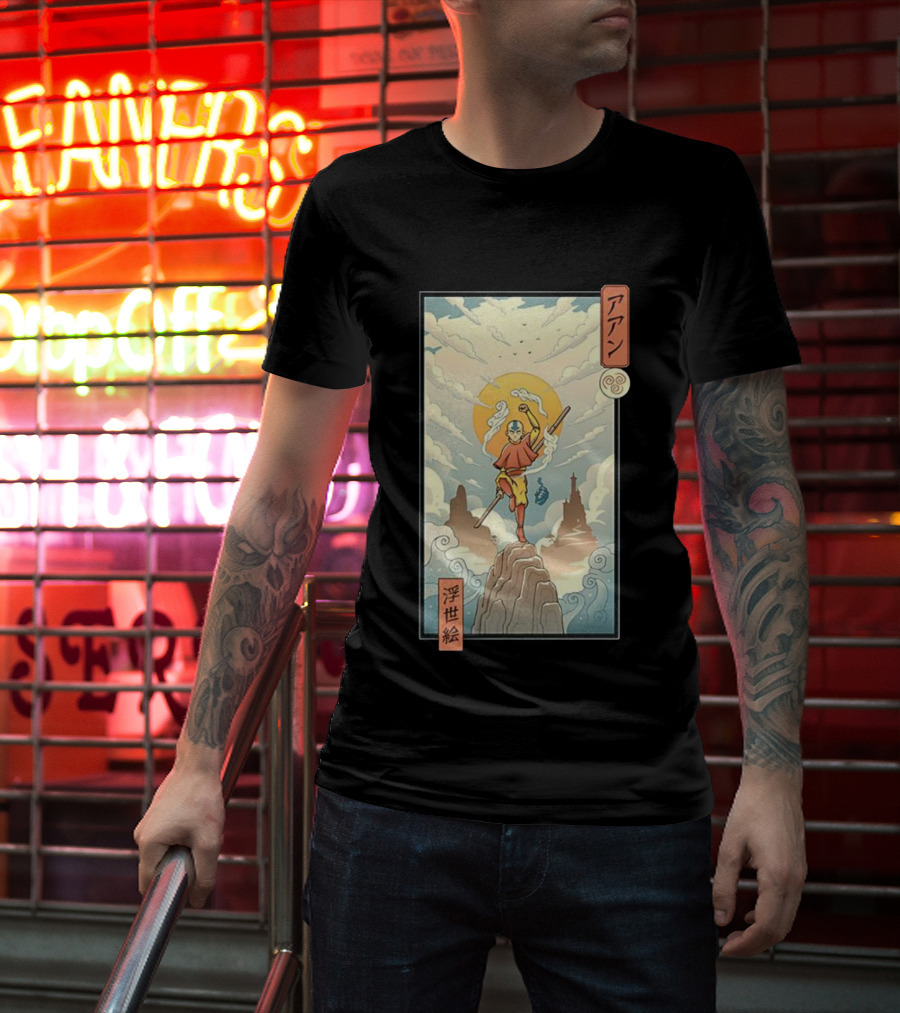 Aang Air Nomad Avatar The Last Airbender Ukiyo-e Style Clouds And Mountains T-Shirt