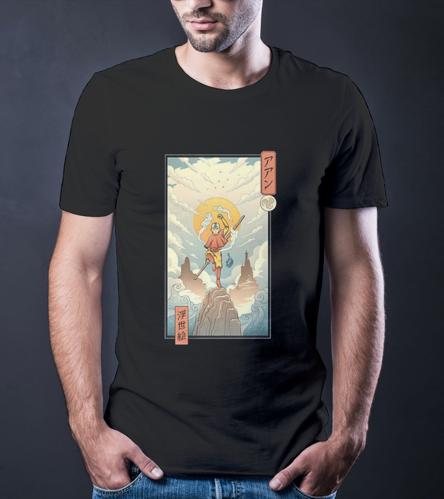 Aang Air Nomad Avatar The Last Airbender Ukiyo-e Style Clouds And Mountains T-Shirt