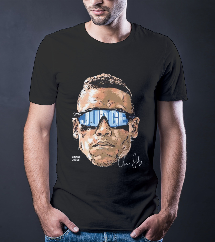 Aaron Judge New York Yankees Baseball Big Head Glasses Judge Signature T-Shirt