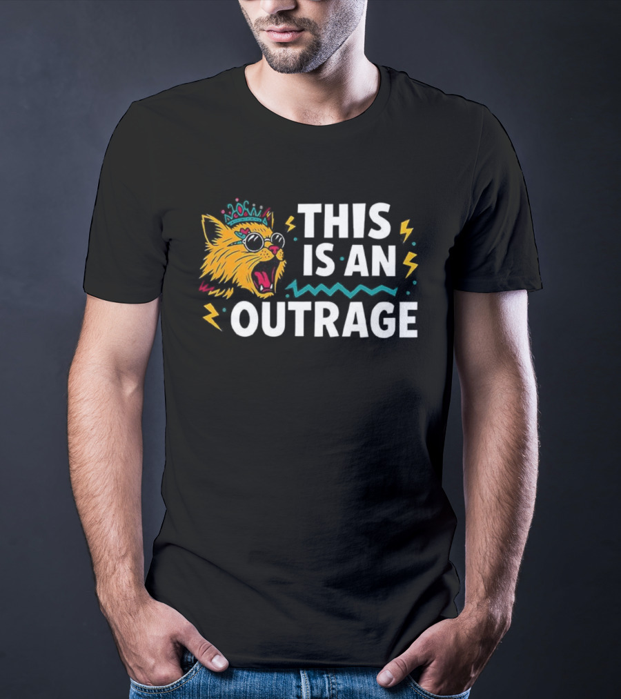 Cat This Is An Outrage Fun Cool Sunglasses Lightning Bolt T-Shirt