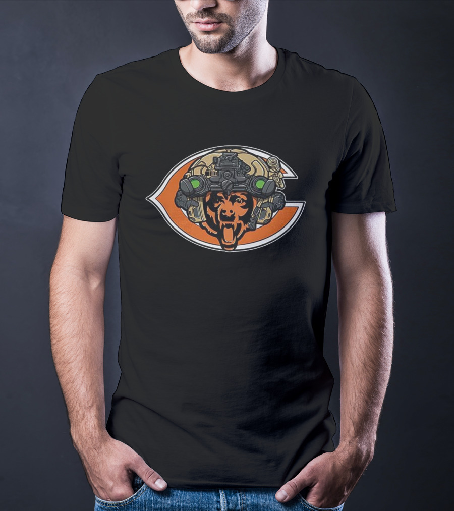 Chicago Bears Military-Themed Emblem Football Team Merchandise T-Shirt