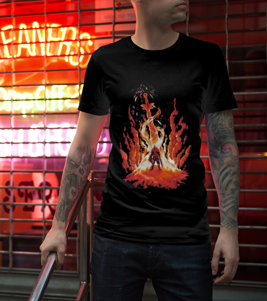 Dark Souls Trial By Fire Warrior Surrounded By Flames Iconic Gaming Imagery T-Shirt
