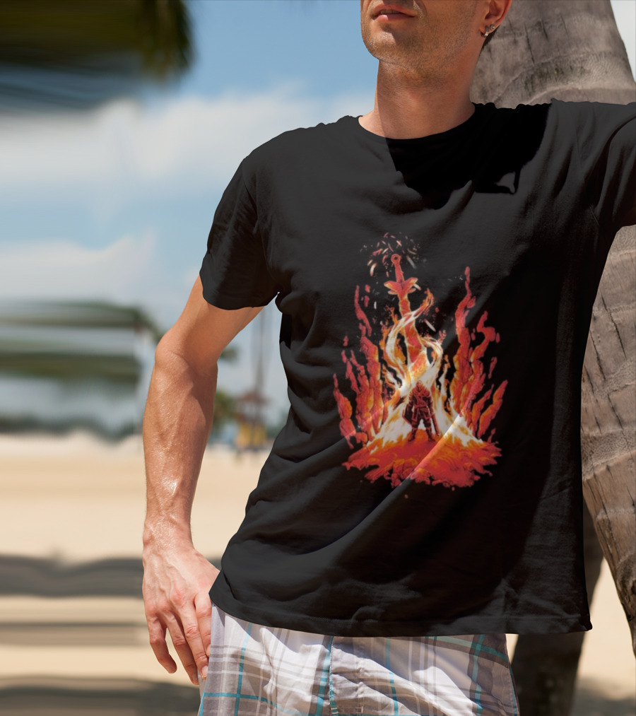 Dark Souls Trial By Fire Warrior Surrounded By Flames Iconic Gaming Imagery T-Shirt