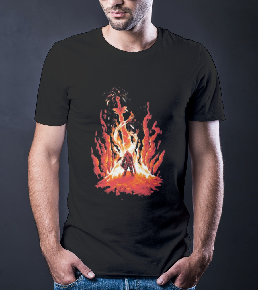 Dark Souls Trial By Fire Warrior Surrounded By Flames Iconic Gaming Imagery T-Shirt