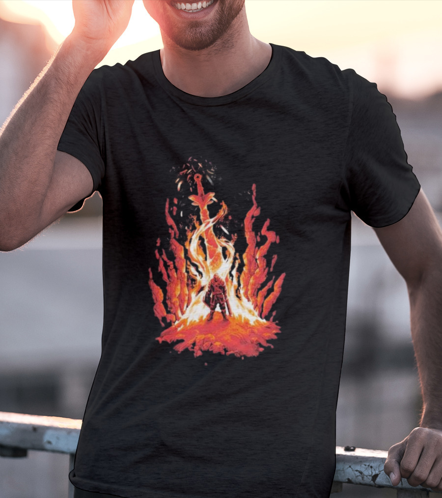 Dark Souls Trial By Fire Warrior Surrounded By Flames Iconic Gaming Imagery T-Shirt