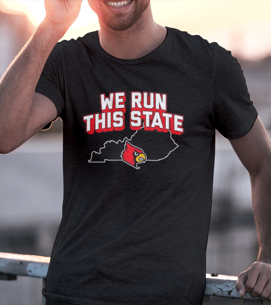 Louisville Cardinals Basketball We Run This State Kentucky Outline T-Shirt