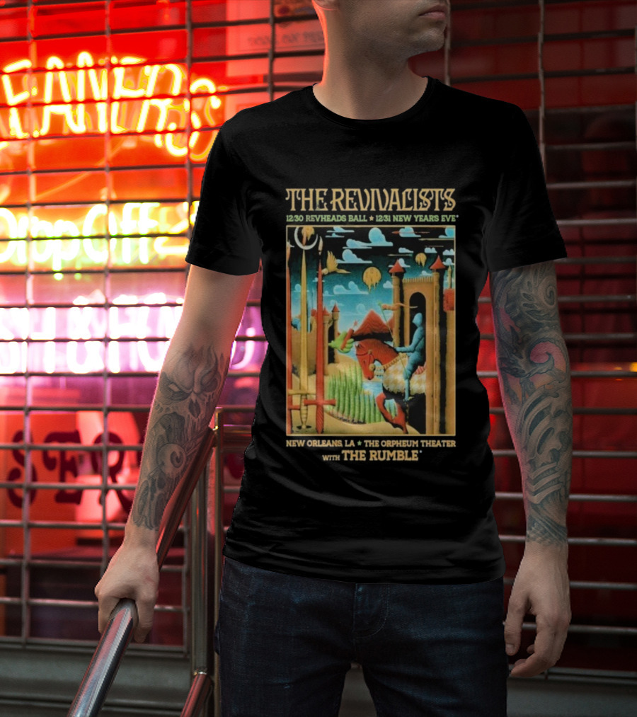 The Revivalists New Orleans Dec 30-31 2025 Orpheum Theater Artwork Medieval Knight Horse Fantasy Landscape T-Shirt
