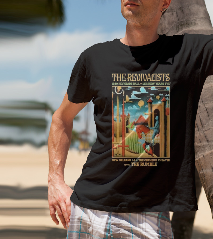 The Revivalists New Orleans Dec 30-31 2025 Orpheum Theater Artwork Medieval Knight Horse Fantasy Landscape T-Shirt