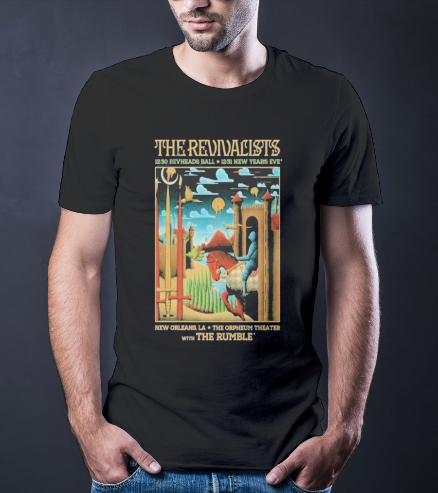 The Revivalists New Orleans Dec 30-31 2025 Orpheum Theater Artwork Medieval Knight Horse Fantasy Landscape T-Shirt