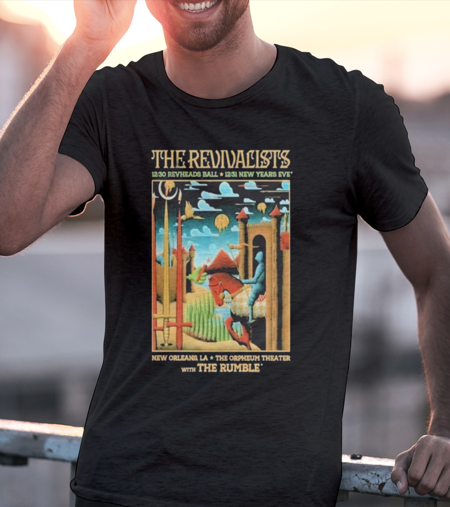 The Revivalists New Orleans Dec 30-31 2025 Orpheum Theater Artwork Medieval Knight Horse Fantasy Landscape T-Shirt