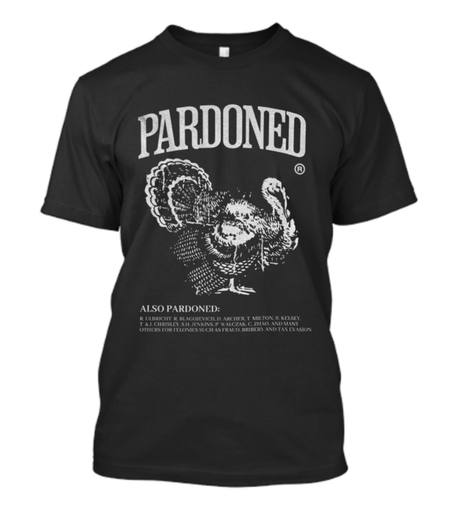 Pardoned Thanksgiving Turkey Humor Featuring Ulbricht Blagojevich Archer Hamilton T-Shirt