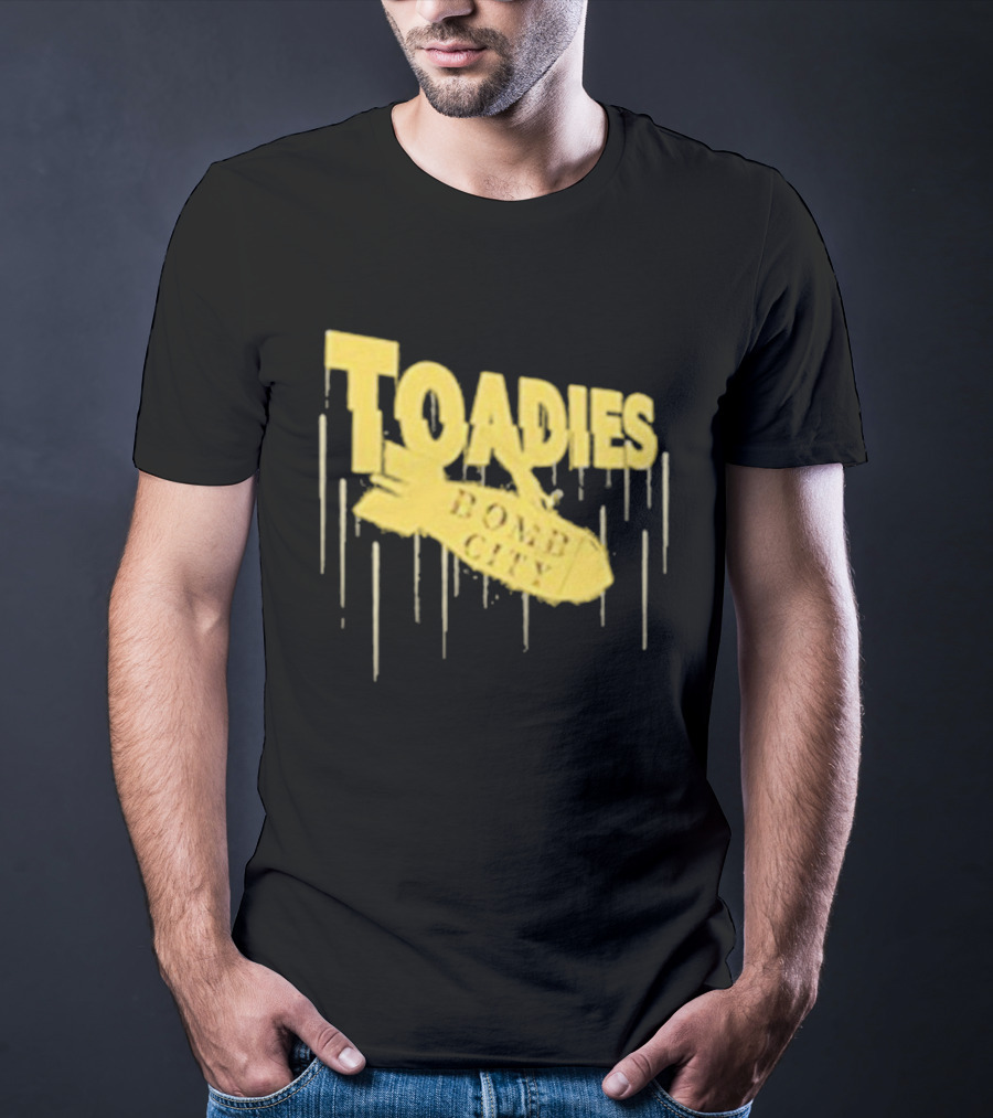 Toadies Bomb City Dripping Text And Bomb Icon T-Shirt