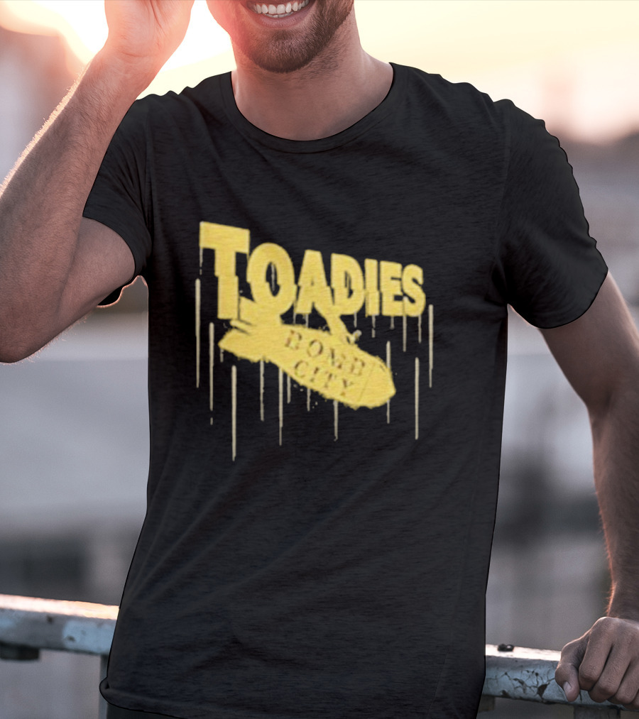 Toadies Bomb City Dripping Text And Bomb Icon T-Shirt