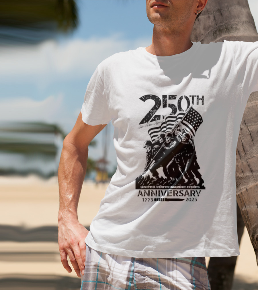 250th USMC Anniversary Flag Raising 1775-2025 United States Marine Corps WWII Emblem T-Shirt