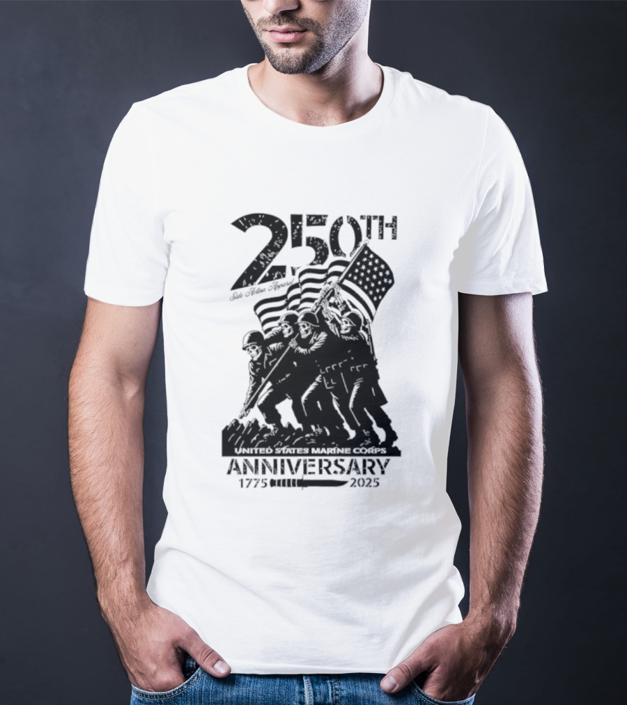 250th USMC Anniversary Flag Raising 1775-2025 United States Marine Corps WWII Emblem T-Shirt