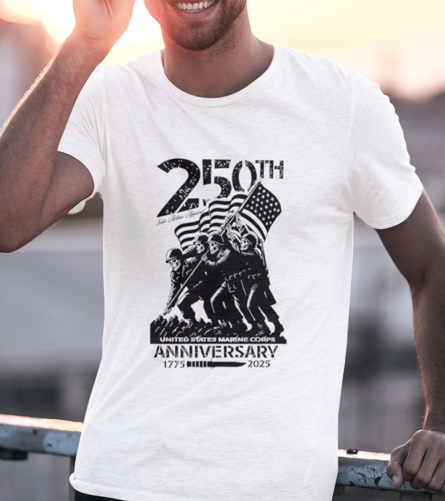 250th USMC Anniversary Flag Raising 1775-2025 United States Marine Corps WWII Emblem T-Shirt