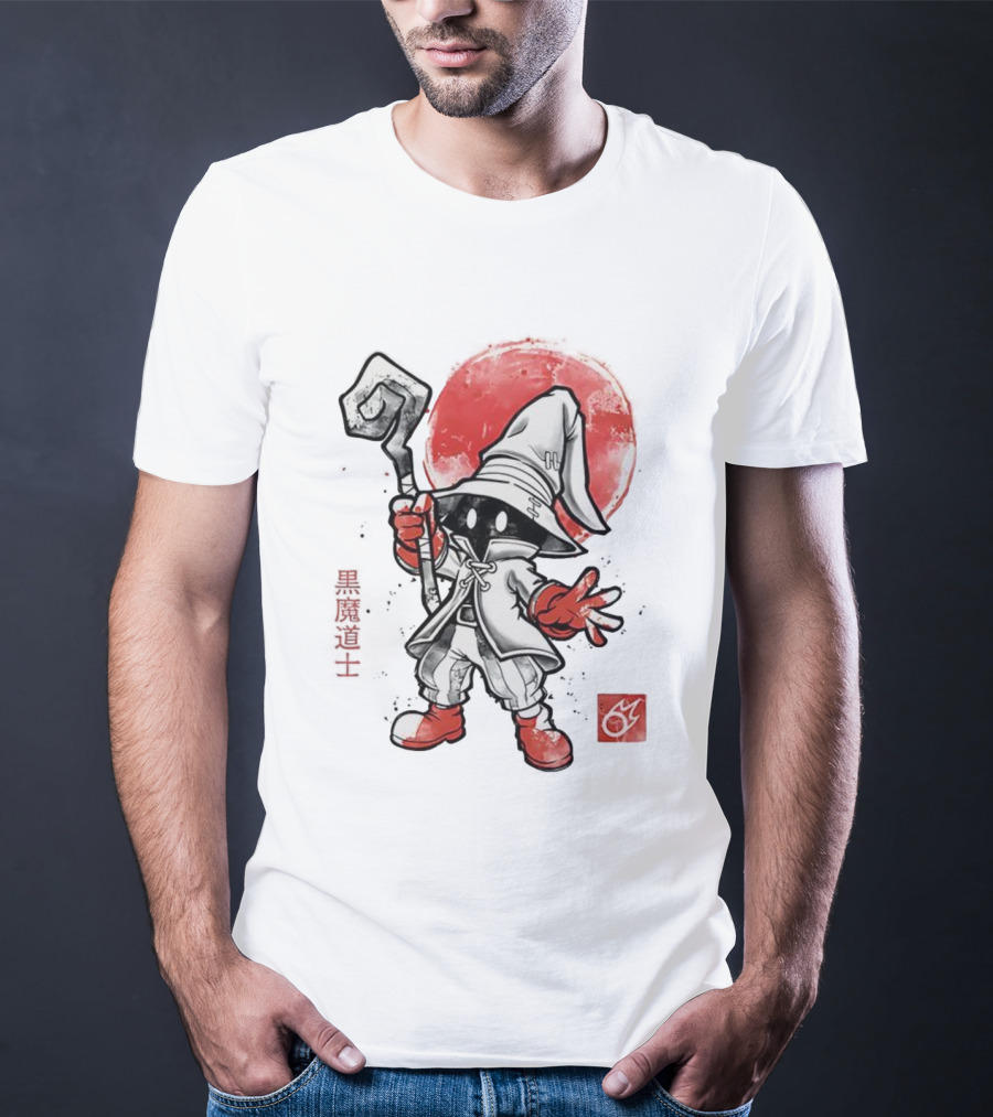 Black Mage Sumi-E Style Final Fantasy Character With Red Orb T-Shirt