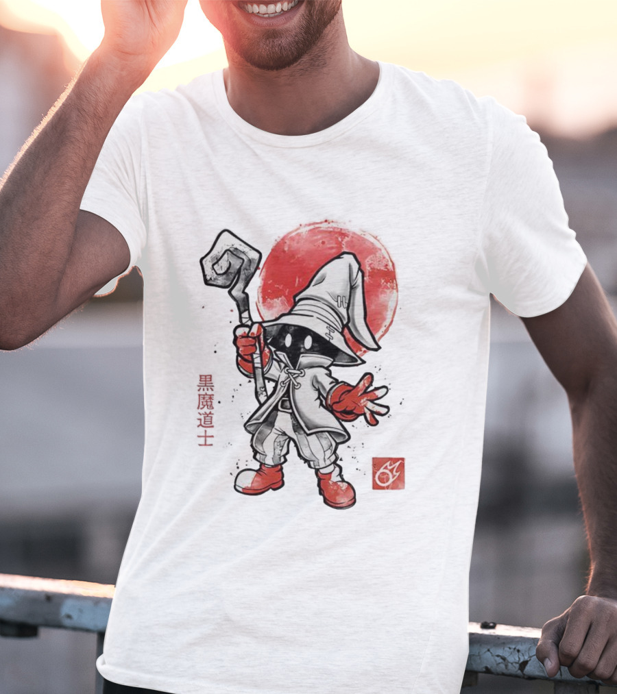 Black Mage Sumi-E Style Final Fantasy Character With Red Orb T-Shirt