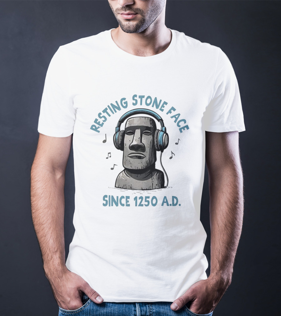 Resting Stone Face Easter Island Moai Headphones Since 1250 AD T-Shirt